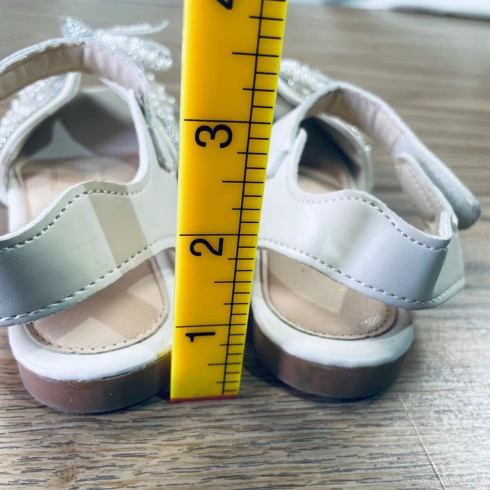 JJX Kids White Sparkle Bow Sandals Sz13 Rhinestone Pearl Embellished‎
